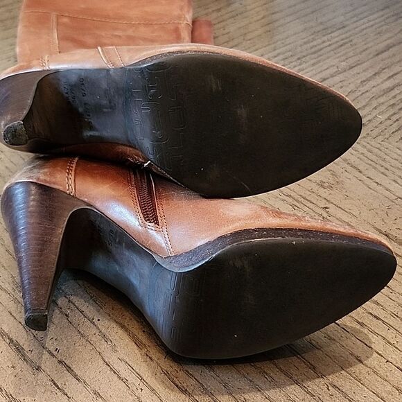 Tan Leather 4 inch heels boots River Island size 38 or 7 - Picture 11 of 13